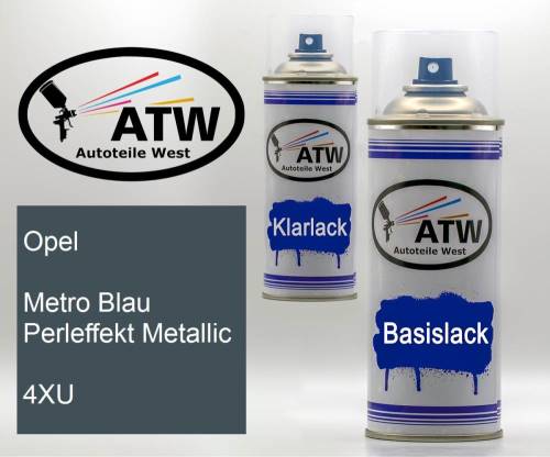 Opel, Metro Blau Perleffekt Metallic, 4XU: 400ml Sprühdose + 400ml Klarlack - Set, von ATW Autoteile West.